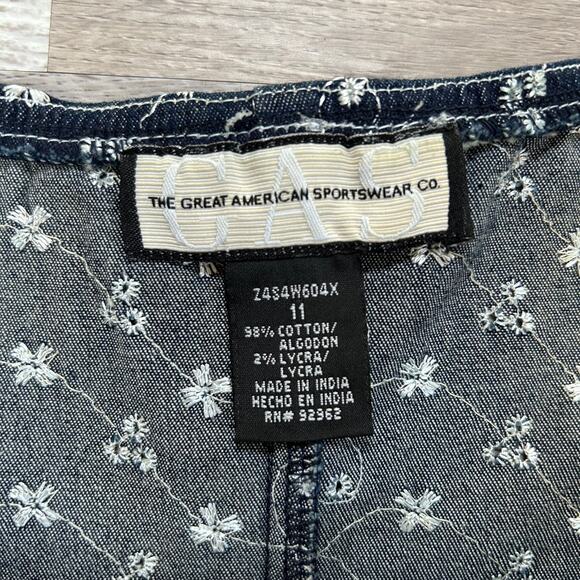 Vintage CAS Denim Slip Dress Floral Embroidered Mesh Y2K Fairycore - Picture 6 of 6